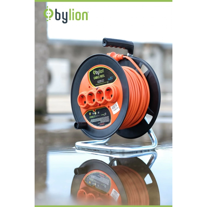 Bylıon Makaralı Uzatma Kablosu 3*1.5mm² 20 Mt. Turuncu Kablo - Işıklı