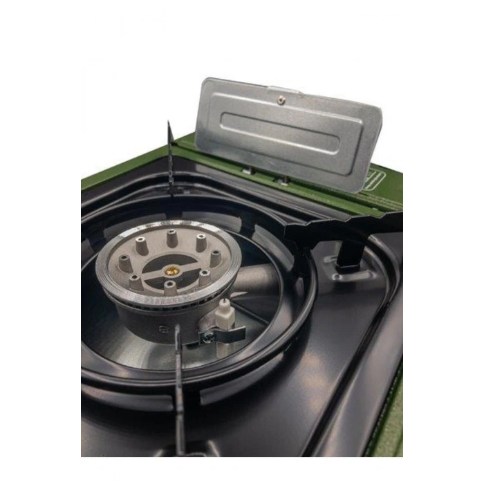 Rox Camping 0188 Tekli Portatif Kamp Ocak - Haki Yeşil, Rüzgarlıklı, Ekstra Gaz Girişli