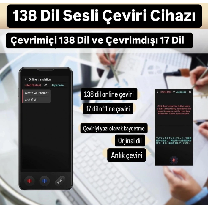Üst Düzey İş Tercümanı WiFi Gerektirmez ChatGPT AI Ses Resim Çevirme Özelliği 138+ Dil Çeviri