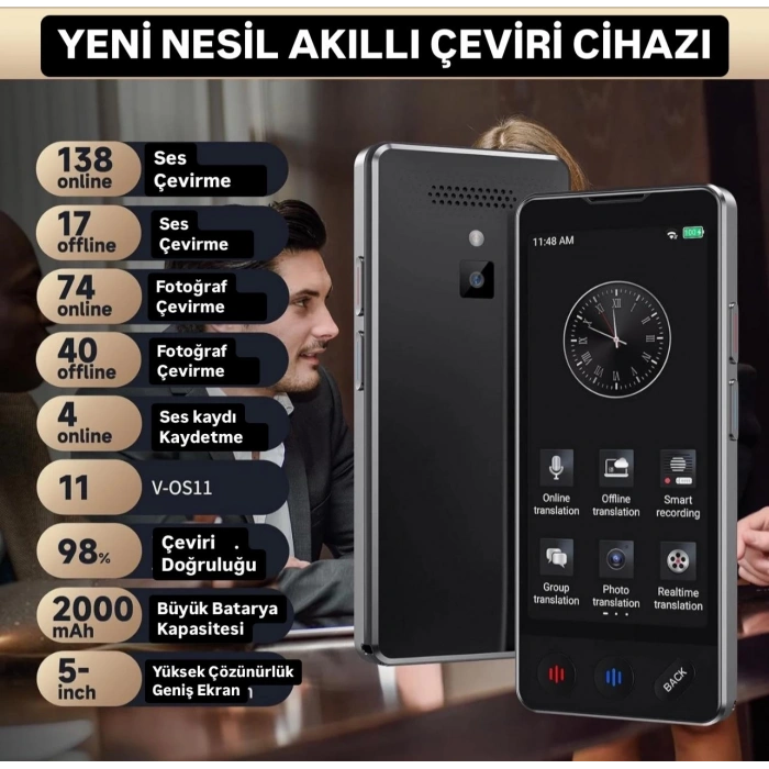 Üst Düzey İş Tercümanı WiFi Gerektirmez ChatGPT AI Ses Resim Çevirme Özelliği 138+ Dil Çeviri