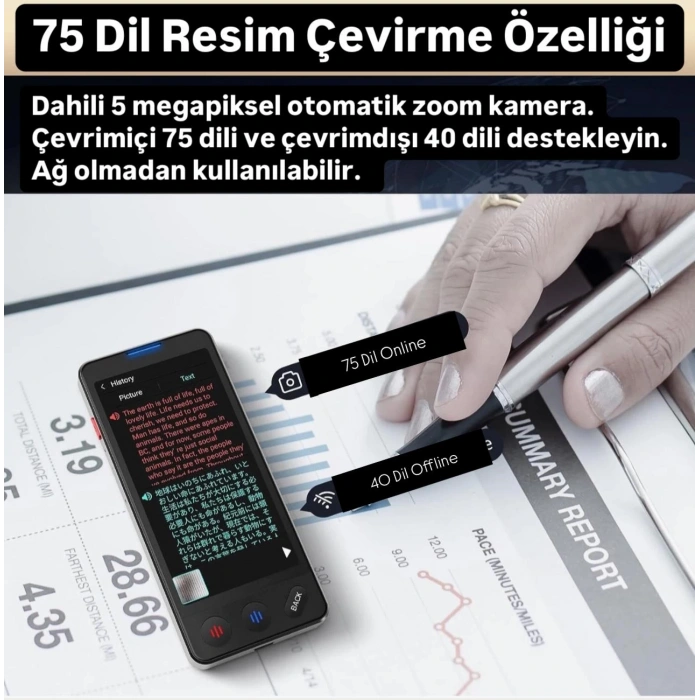 Üst Düzey İş Tercümanı WiFi Gerektirmez ChatGPT AI Ses Resim Çevirme Özelliği 138+ Dil Çeviri