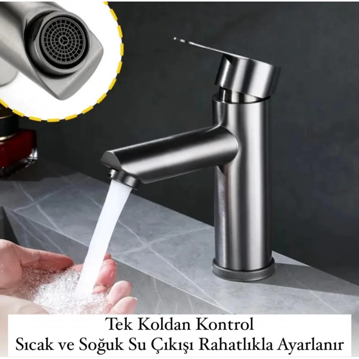 Ev Banyo Lavabo Batarya Paslanmaz Çelik Tek Kollu Sıcak Soğuk Ayarlı Modern
