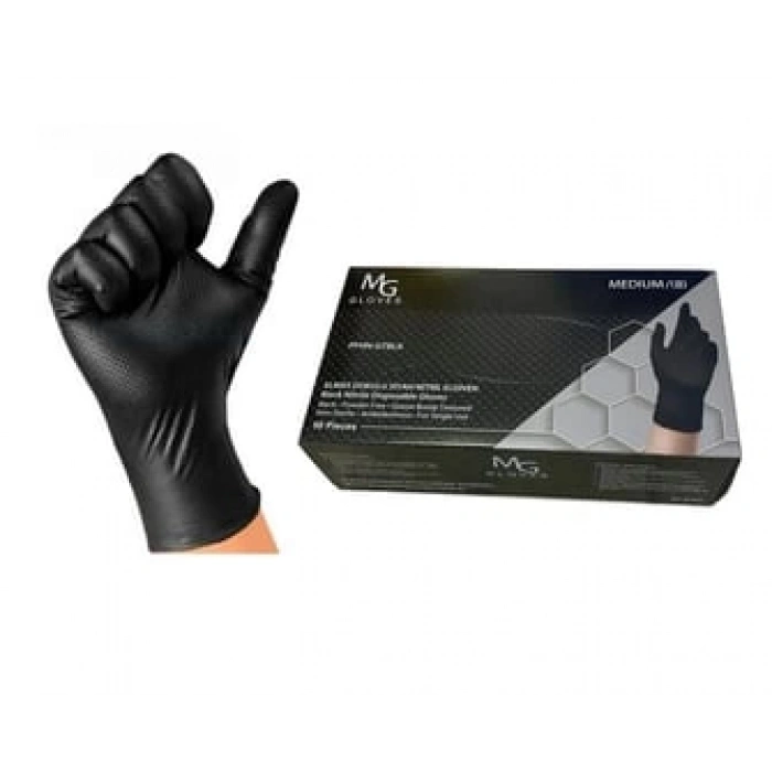 Jonıor MG Elmas Dokulu Siyah Nitril Eldiven 50Lİ No:10XL