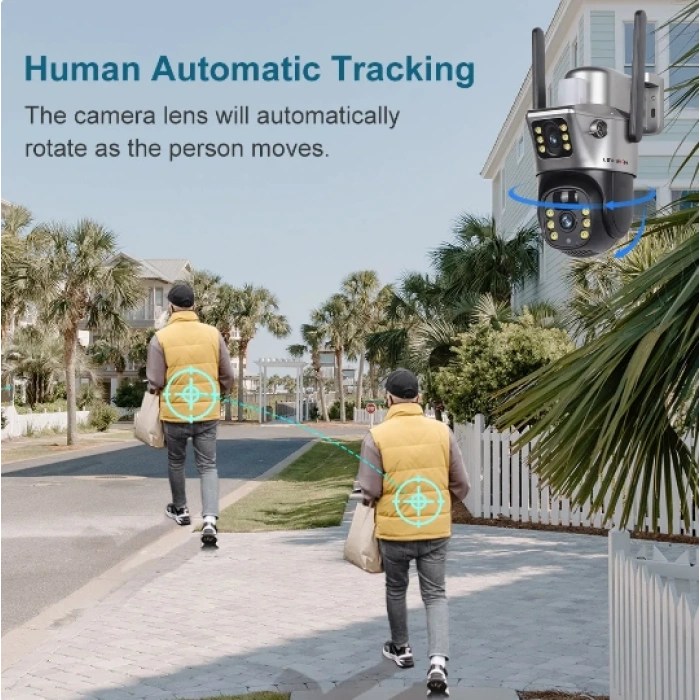 LS VİSİON 4K 8MP WiFi güneş kamera çift Lens çift ekran pil CCTV hareket algılama insan otomatik izleme gözetim kameraları