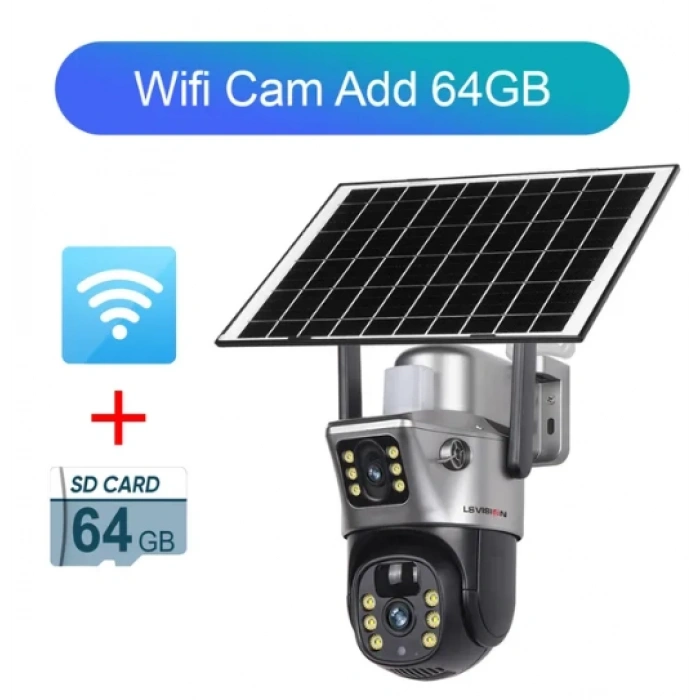 LS VİSİON 4K 8MP WiFi güneş kamera çift Lens çift ekran pil CCTV hareket algılama insan otomatik izleme gözetim kameraları