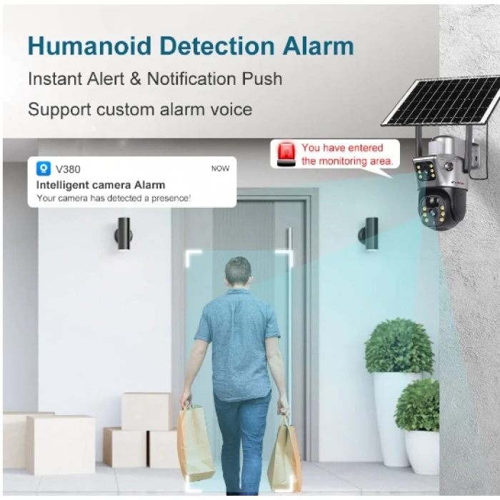 LS VİSİON 4K 8MP WiFi güneş kamera çift Lens çift ekran pil CCTV hareket algılama insan otomatik izleme gözetim kameraları