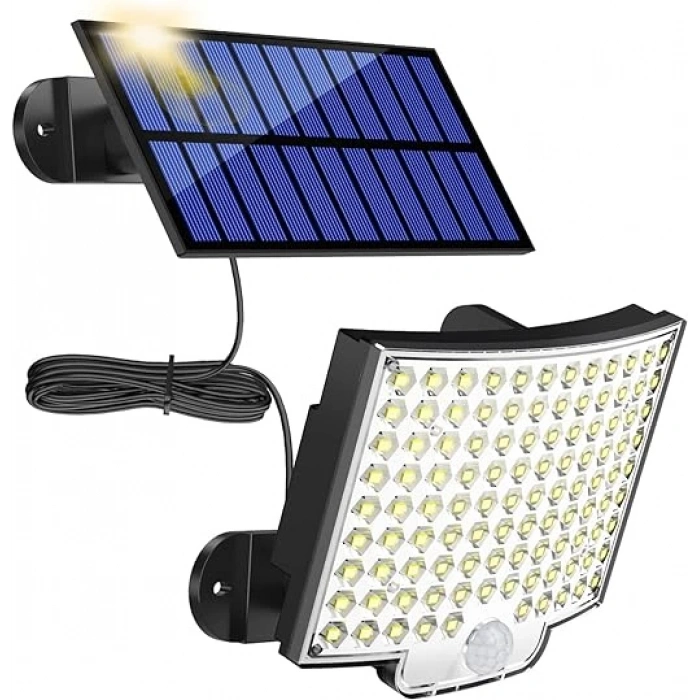 MPJ Dış mekan için solar lamba, 106 LED solar lamba, dış mekan, hareket sensörlü, IP65 su geçirmez, 120° aydınlatma açısı, bahçe için solar duvar lambası, 5 m kablolu