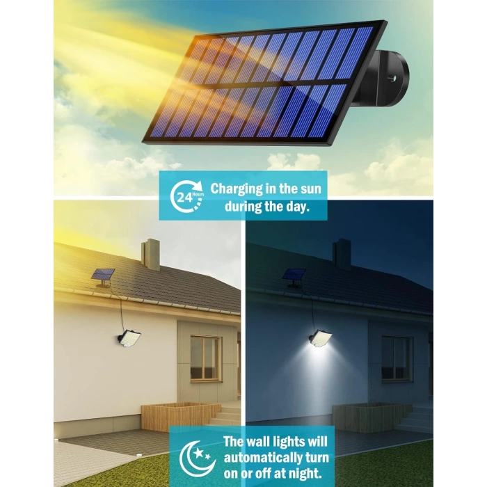 MPJ Dış mekan için solar lamba, 106 LED solar lamba, dış mekan, hareket sensörlü, IP65 su geçirmez, 120° aydınlatma açısı, bahçe için solar duvar lambası, 5 m kablolu