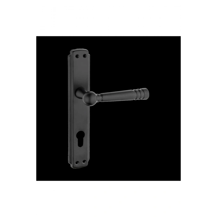 Osmanlı Lüx Mat Siyah Aynalı Yale Çelik Kapı Kolu 1 Takım Daire Giriş Kapı Kolu