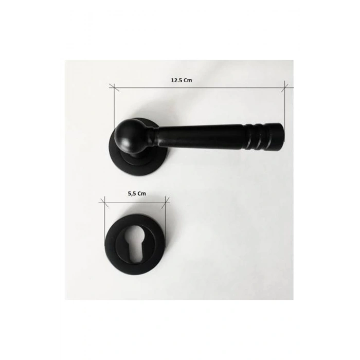 Osmanlı Rozetli Siyah Çelik Yale Kapı Kolu 1 Takım