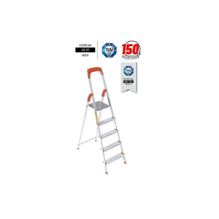 Saraylı Paslanmaz Alüminyum Seyyar Merdiven 4+1 Basamak