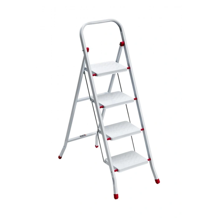 Saraylı Pratik Metal Merdiven Beyaz 4 Basamaklı Güvenli Kilit Sistemi Kaymaz Basamaklar