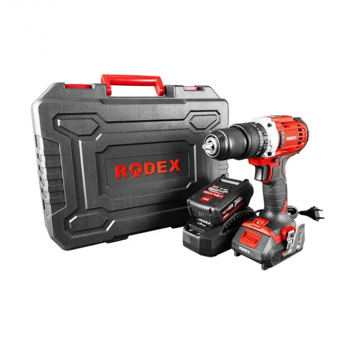 Rodex Akülü Darbeli Matkap 50NM-13mm-2 Vites 2x2A.H Akü+13 Parça Aksesuar Set