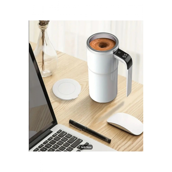 Şarj Edilebilir Kendi Kendine Karıştırabilen Kahve Kupası Sıcaklık Göstergeli - USB Şarj