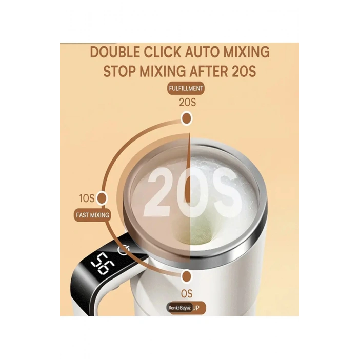 Şarj Edilebilir Kendi Kendine Karıştırabilen Kahve Kupası Sıcaklık Göstergeli - USB Şarj