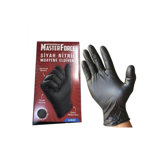 Siyah Nitril Eldiven Large Balık Sırtı Desenli