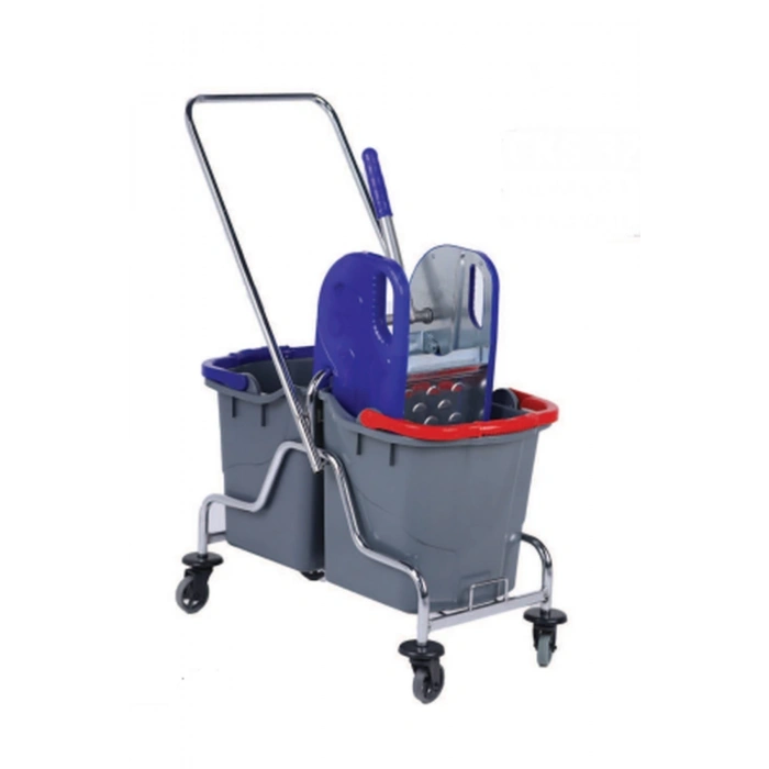 Temizlik Seti Çift Kovalı Metal Krom Çelik (Nossa) Presli