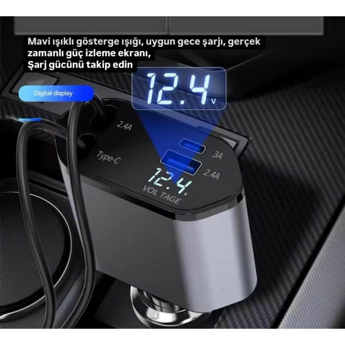 USB C TypeC Apple Araç Şarj Aleti,4ü 1 Arada Hızlı Şarj Araç Güç Adaptörü | 66W Araç USB Şarj CihazıOff-Road Araçlar, Arabalar için Çakmak Şarj Cihazı