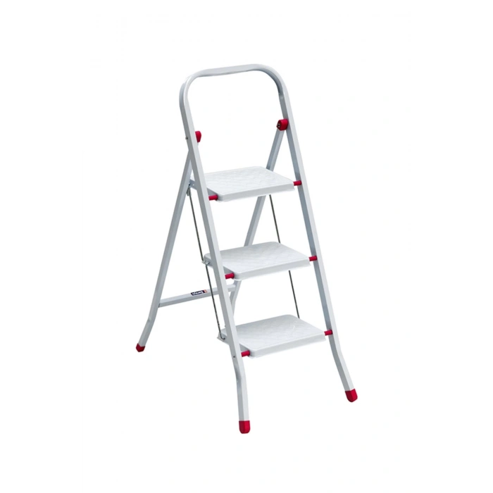 Saraylı Pratik Metal Merdiven Beyaz 3 Basamaklı Güvenli Kilit Sistemi Kaymaz Basamaklar