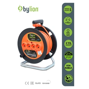 Bylıon Makaralı Uzatma Kablosu 3*1.5mm² 20 Mt. Turuncu Kablo - Işıklı