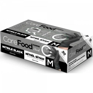 CoreFood Elmas Dokulu Ekstra Kalın Nitril Eldiven Siyah M 50li