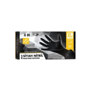 Haspet Ekstra Kalın Siyah Nitril Pudrasız Muayene Eldiveni Xlarge 50li