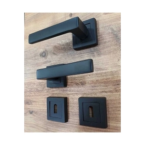 Lama Kare Rozetli Mat Siyah Oda Kapı Kolu / 1 Takım (2 ADET-ÖN VE ARKA)