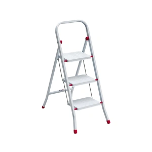 Saraylı Pratik Metal Merdiven Beyaz 3 Basamaklı Güvenli Kilit Sistemi Kaymaz Basamaklar