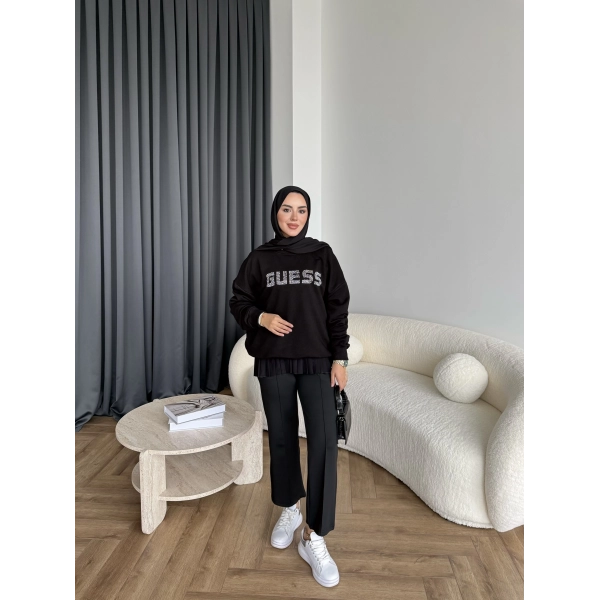 1-Muadil Taşlı Sweat - Siyah