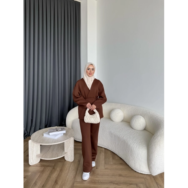 3 İplik Bağlamalı Takım - Kahve