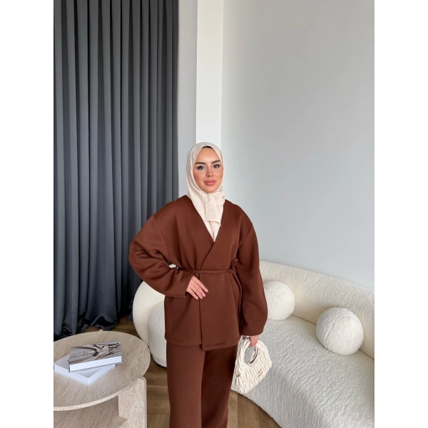 3 İplik Bağlamalı Takım - Kahve