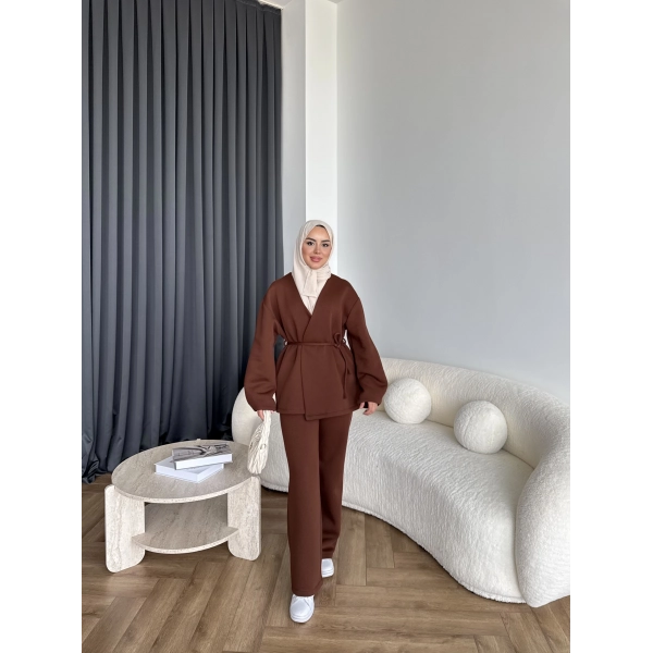 3 İplik Bağlamalı Takım - Kahve