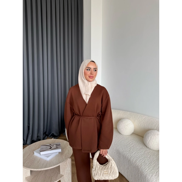 3 İplik Bağlamalı Takım - Kahve