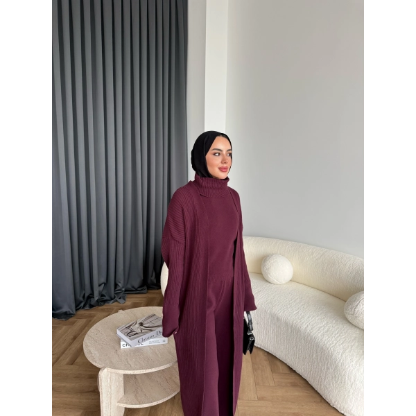 3 Lü Kimono Triko Takım - Bordo