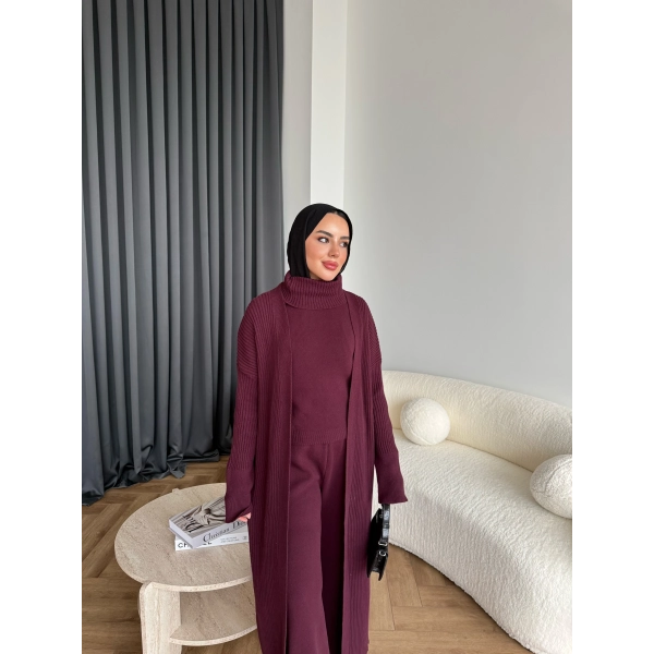 3 Lü Kimono Triko Takım - Bordo