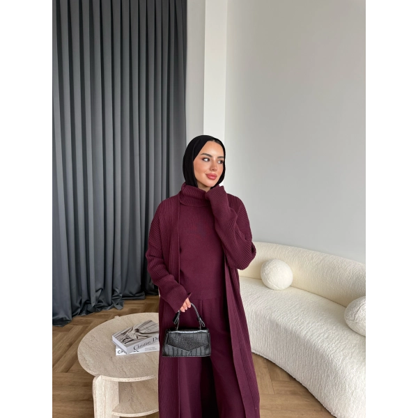 3 Lü Kimono Triko Takım - Bordo