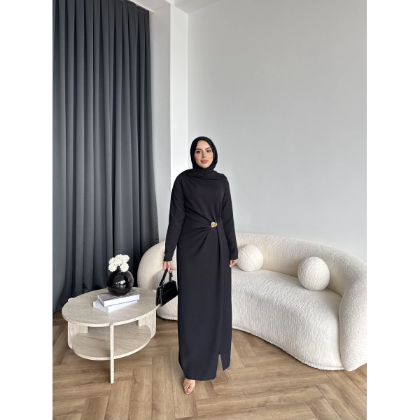 Sılan Yan Detaylı Elbise - Siyah