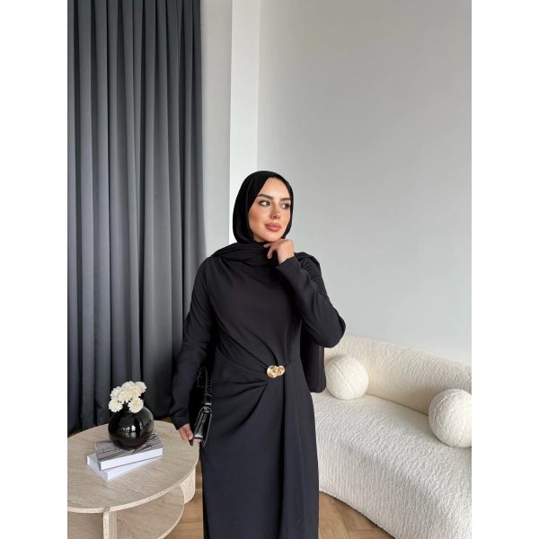 Sılan Yan Detaylı Elbise - Siyah