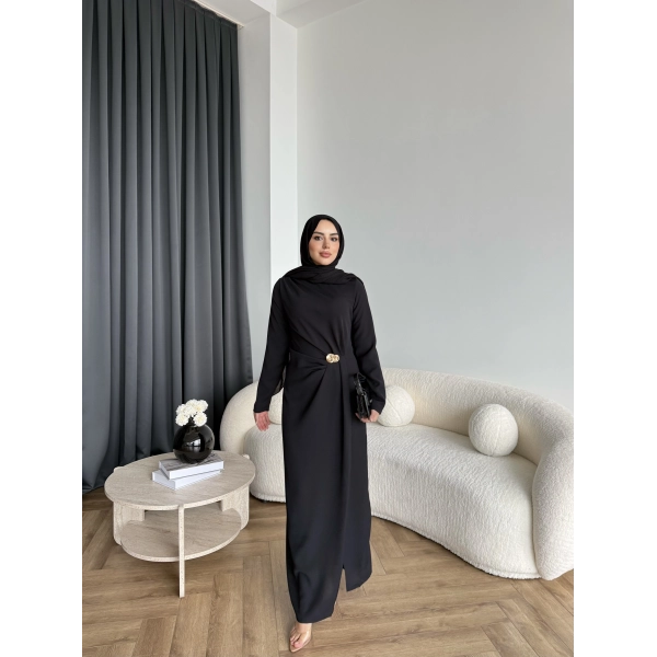 Sılan Yan Detaylı Elbise - Siyah