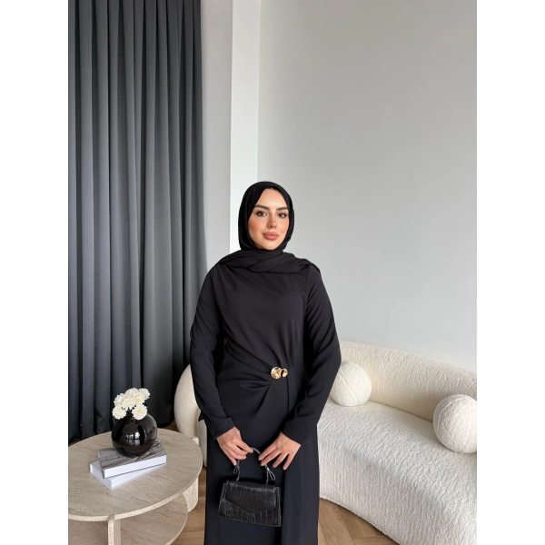 Sılan Yan Detaylı Elbise - Siyah