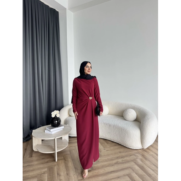 Sılan Yan Detaylı Elbise - Bordo