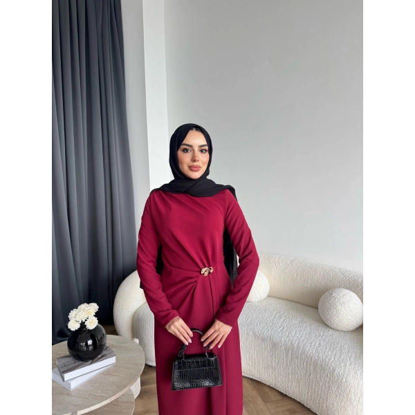 Sılan Yan Detaylı Elbise - Bordo