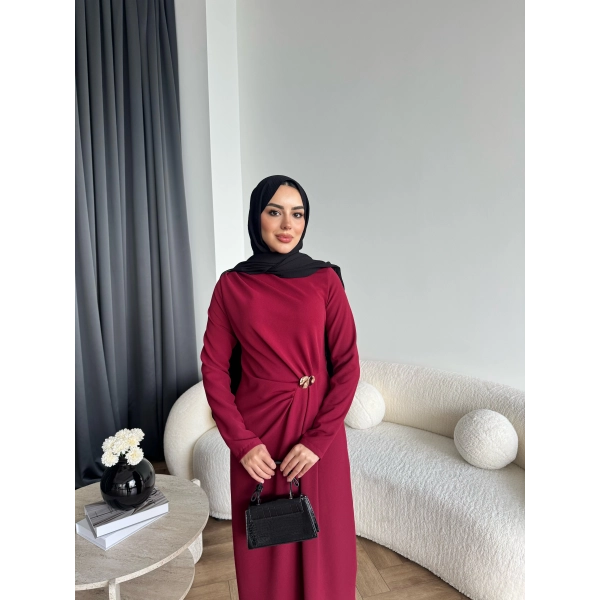 Sılan Yan Detaylı Elbise - Bordo