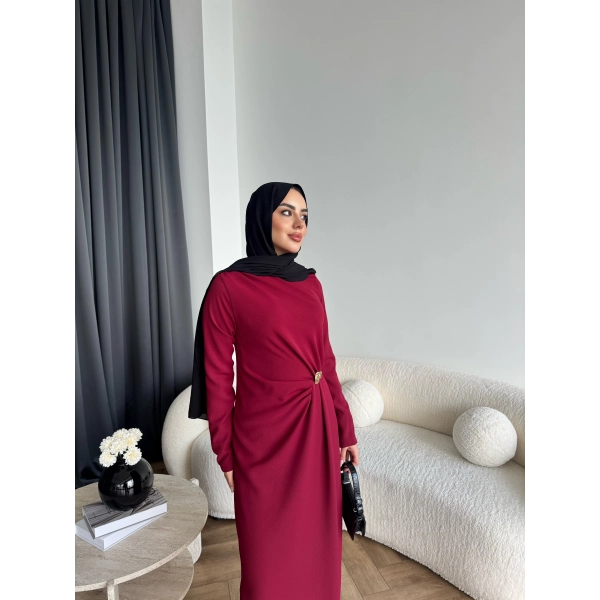 Sılan Yan Detaylı Elbise - Bordo