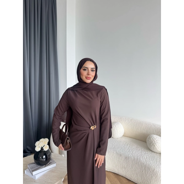 Sılan Yan Detaylı Elbise - Acı Kahve