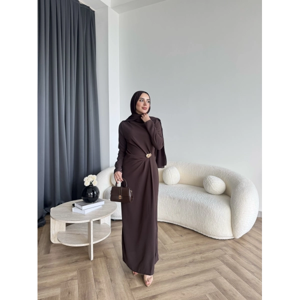 Sılan Yan Detaylı Elbise - Acı Kahve