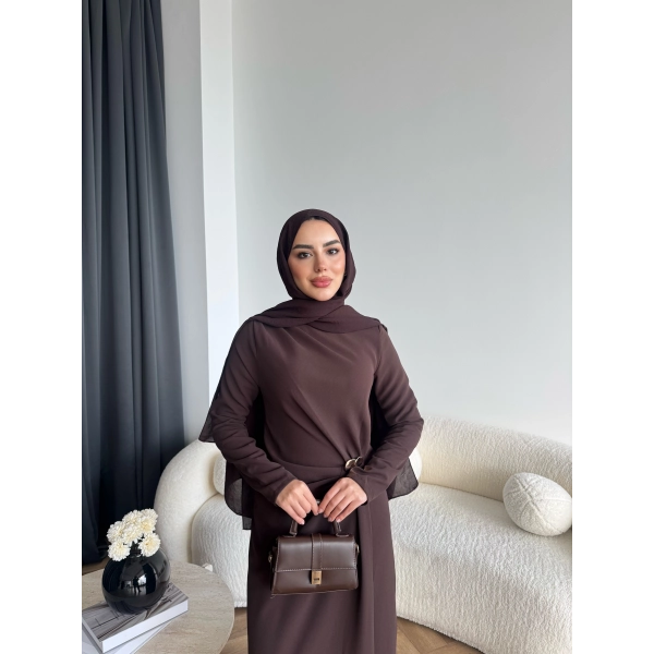 Sılan Yan Detaylı Elbise - Acı Kahve