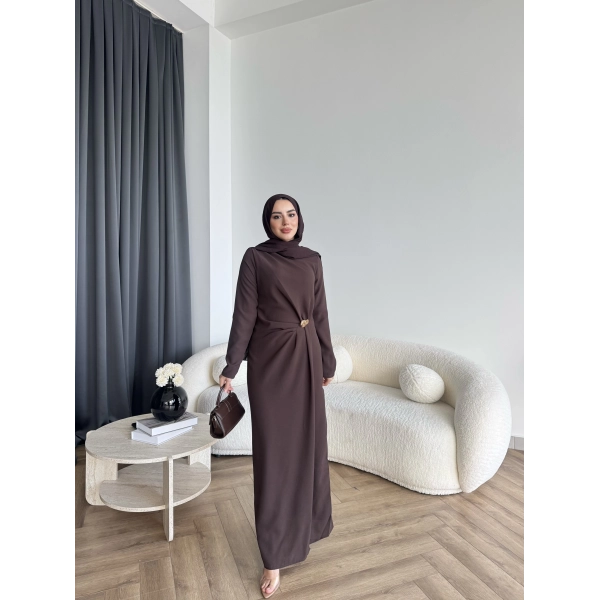 Sılan Yan Detaylı Elbise - Acı Kahve