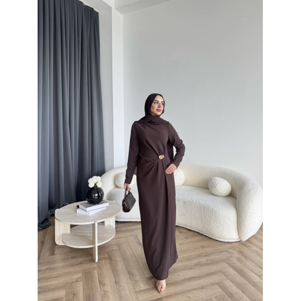 Sılan Yan Detaylı Elbise - Acı Kahve