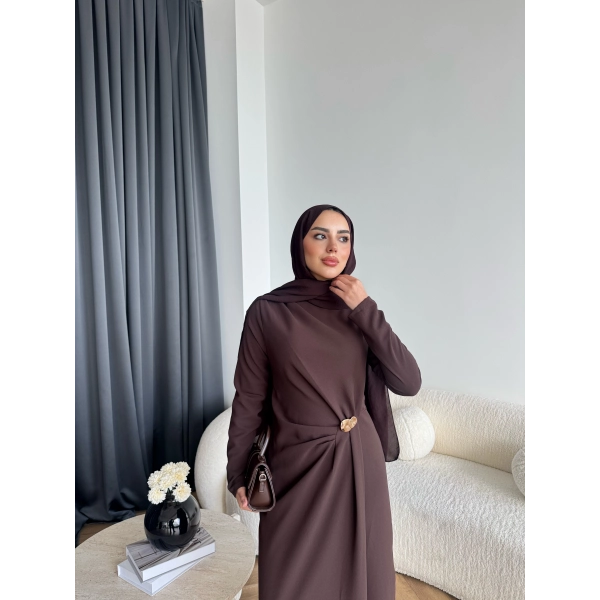 Sılan Yan Detaylı Elbise - Acı Kahve